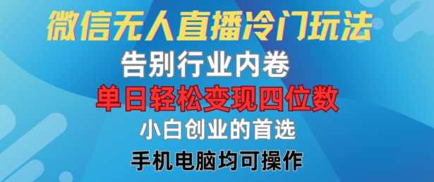 微信无人直播冷门玩法，告别行业内卷，单日轻松变现四位数，小白的创业首选【揭秘】-梦帆创业网