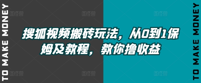 搜狐视频搬砖玩法，从0到1保姆及教程，教你撸收益-梦帆创业网