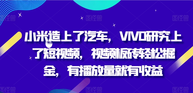 小米造上了汽车，VIVO研究上了短视频，视频板砖轻松掘金，有播放量就有收益-梦帆创业网