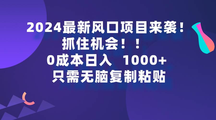2024最新风口项目来袭，抓住机会，0成本一部手机日入1000+，只需无脑复…-梦帆创业网