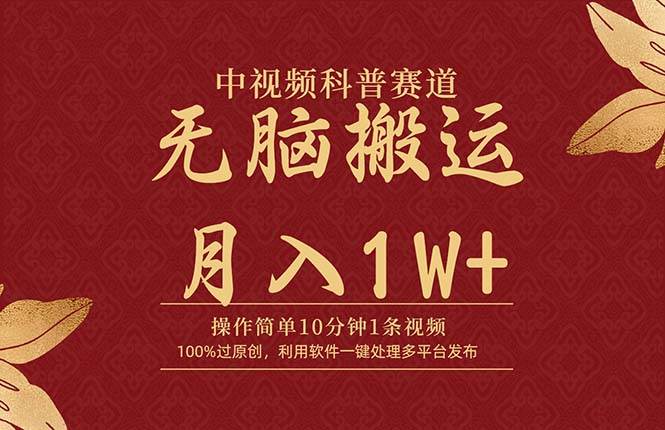 中视频科普赛道，10分钟1条视频，条条爆款，100%过原创，无脑搬运月入1W+-梦帆创业网