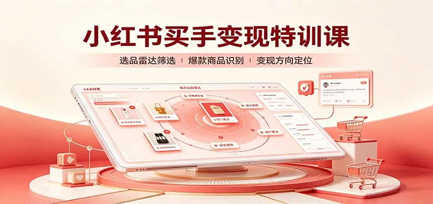 小红书买手变现特训课：账号定位养号起号，选品挂车，笔记标题封面全套教学-梦帆创业网