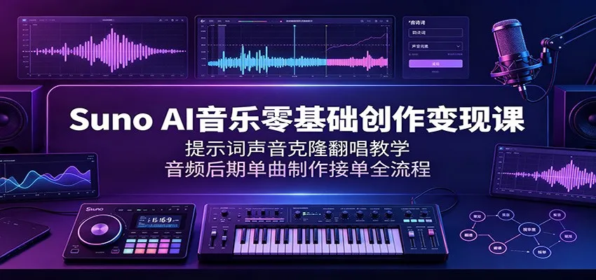 Suno AI音乐零基础创作变现课：提示词声音克隆翻唱教学，音频后期单曲制作接单全流程-梦帆创业网