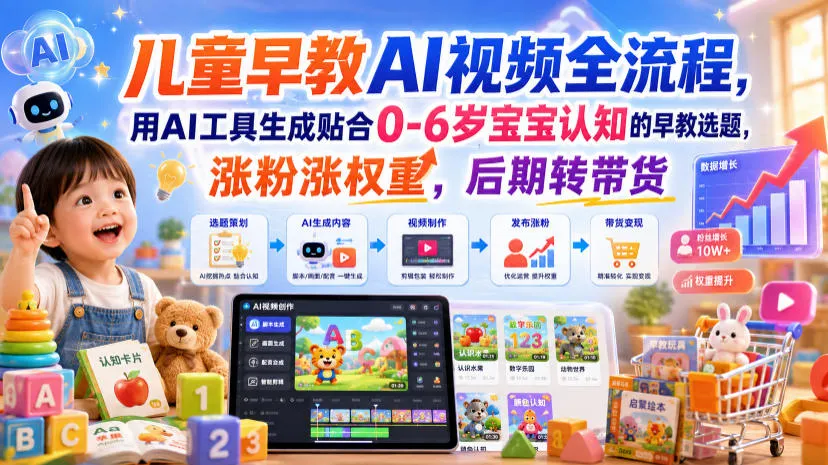 儿童早教AI视频全流程，用AI工具生成贴合0-6岁宝宝认知的早教选题，涨粉涨权重，后期转带货-梦帆创业网