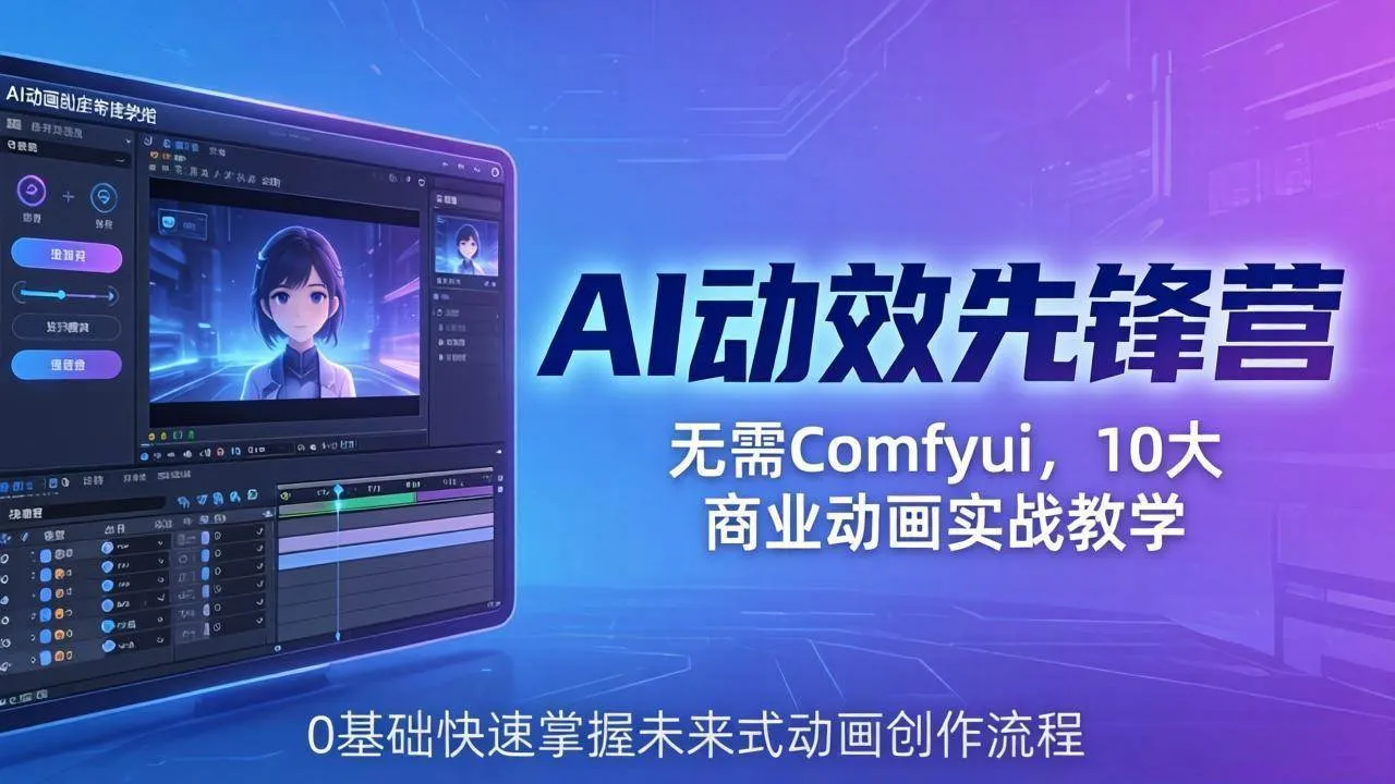 （18077期）AI 动效先锋营：无需Comfyui，10大商业动画实战教学，0基础快速掌握未来式动画创作流程-梦帆创业网