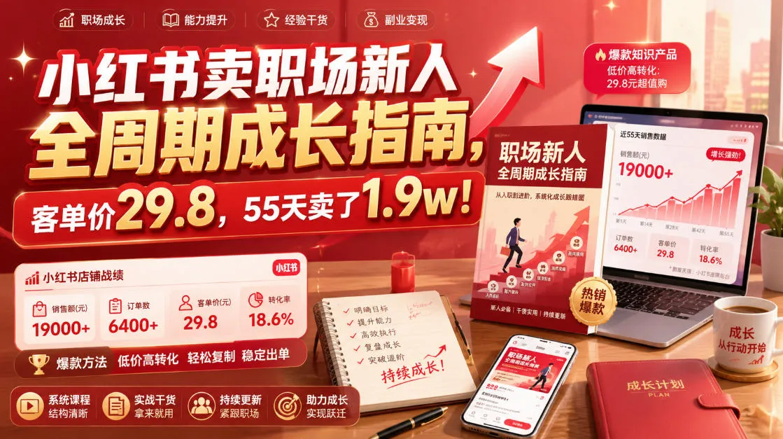 小红书卖职场新人全周期成长指南，客单价29.8，55天卖了1.9w！-梦帆创业网