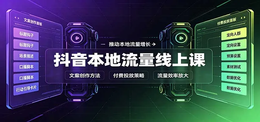 抖音本地流量线上课：账号搭建拍摄剪辑，文案创作与付费投放教学-梦帆创业网