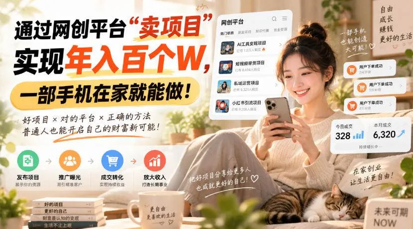 （20445期）通过网创平台“卖项目”实现年入百万，一部手机在家就能做！-梦帆创业网