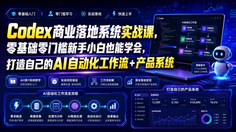Codex商业落地系统实战课，零基础零门槛新手小白也能学会，打造自己的AI自动化工作流+产品系统（更新）-梦帆创业网