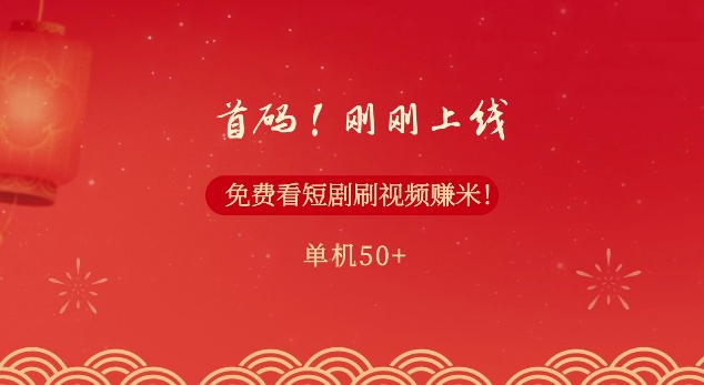 首码，刚刚上线，免费看短剧刷视频赚米，单机50+-梦帆创业网