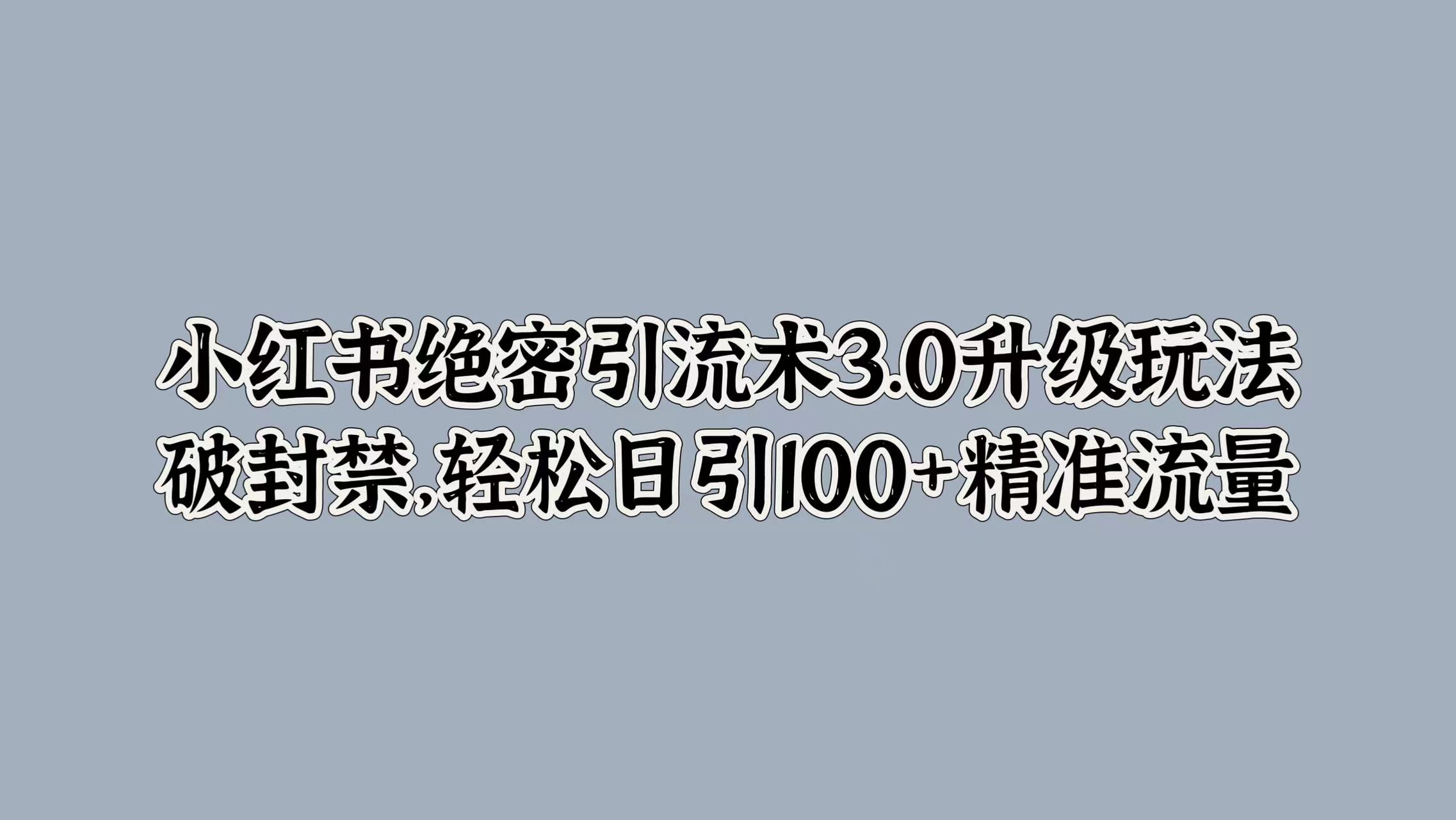 小红书绝密引流术3.0升级玩法，破封禁，轻松日引100+精准流量-梦帆创业网