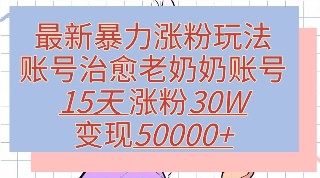 最新暴力涨粉玩法，治愈老奶奶账号，15天涨粉30W，变现至少五位数+-梦帆创业网