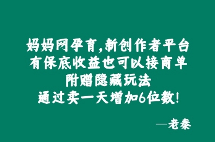 妈妈网孕育，新创作者平台，有保底收益也可以接商单-梦帆创业网