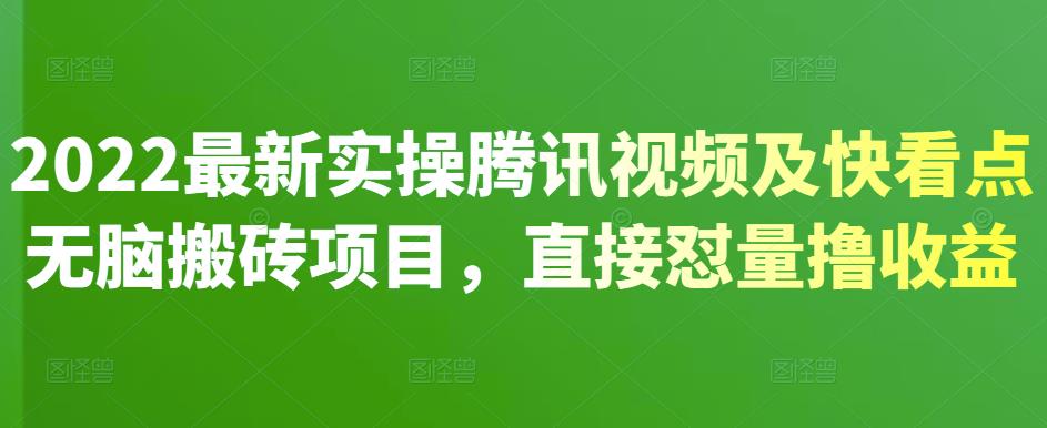 2022最新实操腾讯视频及快看点无脑搬砖项目，直接怼量撸收益￼-梦帆创业网