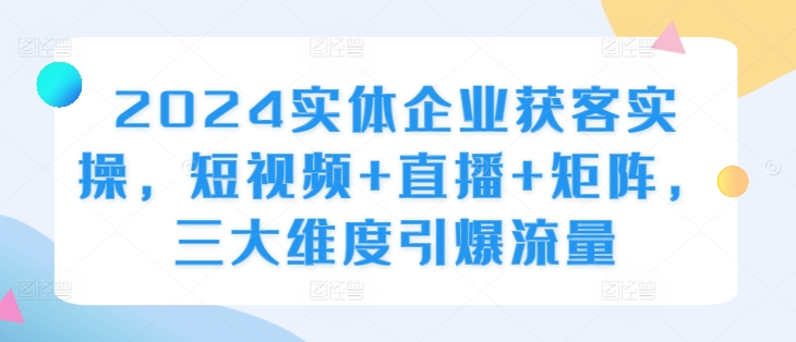 2024实体企业获客实操，短视频+直播+矩阵，三大维度引爆流量-梦帆创业网