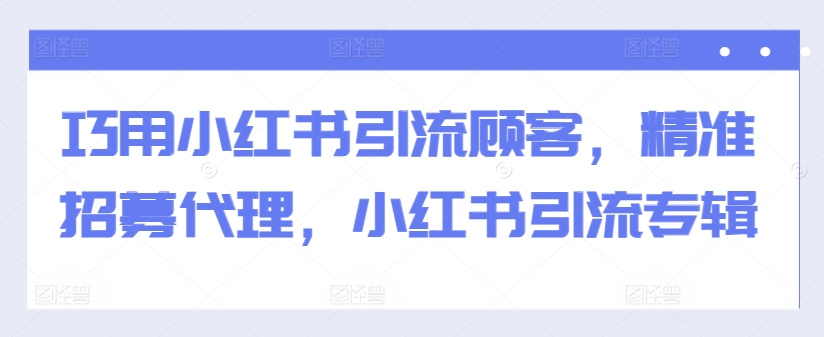 巧用小红书引流顾客，精准招募代理，小红书引流专辑-梦帆创业网