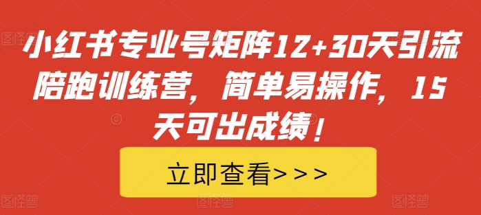 小红书专业号矩阵12+30天引流陪跑训练营，简单易操作，15天可出成绩!-梦帆创业网