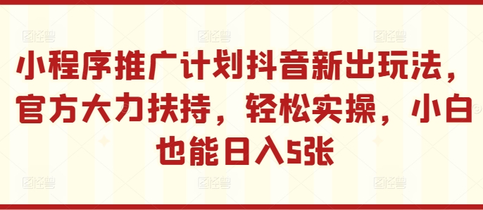 小程序推广计划抖音新出玩法，官方大力扶持，轻松实操，小白也能日入5张【揭秘】-梦帆创业网