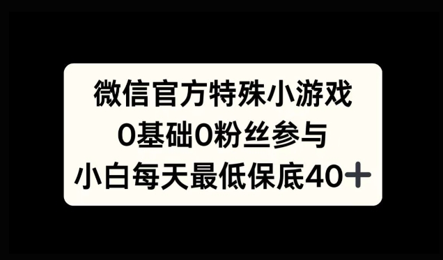 微信官方特定小游戏，0基础0粉丝，小白上手每天最少保底40+-梦帆创业网