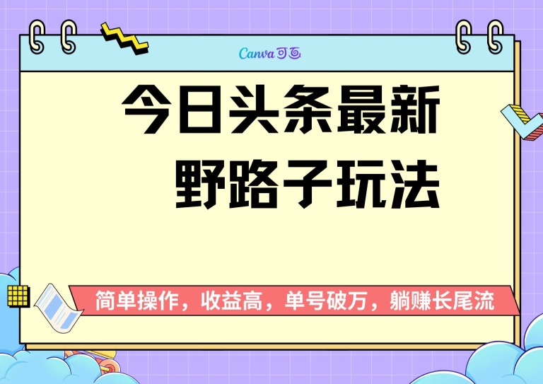头条最新野路子玩法，无成本简单上手，无脑操作，新手单号过W-梦帆创业网