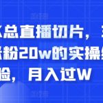 抖音K总直播切片，3个月涨粉20w的实操经验，月入过W-梦帆创业网