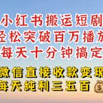 小红书搬运热门短剧，轻松爆流百万播放，每天引流几十人，搞个大几百块真的很简单-梦帆创业网