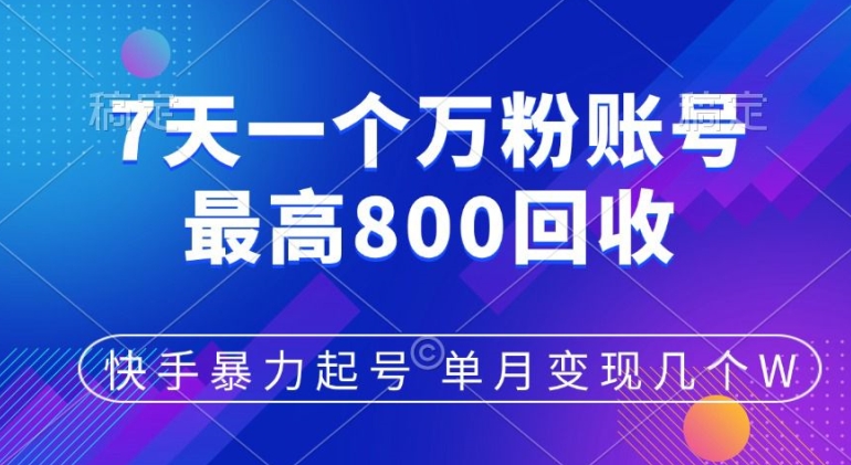 快手暴力起号，7天涨万粉，小白当天起号，多种变现方式，单月变现几个-梦帆创业网