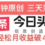 今日头条5.0热度玩法，创作5分钟，三天见效果，小白轻松月入上w-梦帆创业网
