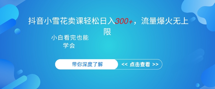 抖音硬核小雪花卖课，单日轻松3张，可多号操作-梦帆创业网