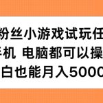 0粉丝小游戏试玩任务，手机电脑都可以操作，小白也能月入5000+【揭秘】-梦帆创业网