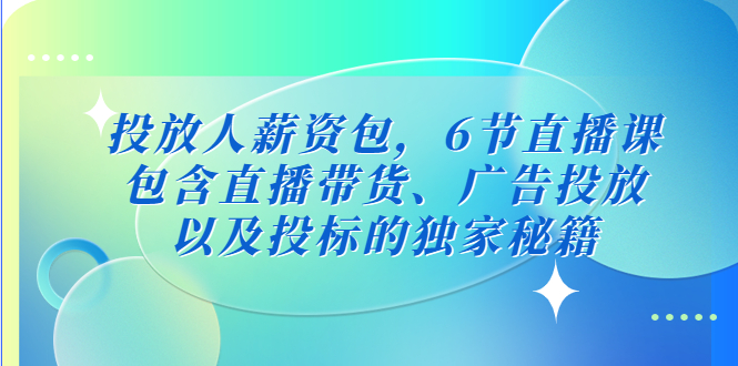 投放人薪资包，6节直播课，包含直播带货、广告投放、以及投标的独家秘籍-梦帆创业网