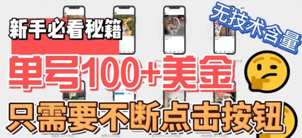 最新无脑只需不断点击按钮，单号100美金暴利项目，可批量操作-梦帆创业网