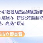 2024拼多多从选品到截流到付费的玩法技巧,拼多多截流自然流量玩法,高投产玩法-梦帆创业网