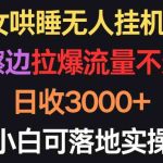 （9905期）美女哄睡无人挂机2.0，浅擦边拉爆流量不违规，日收3000+，小白可落地实操-梦帆创业网
