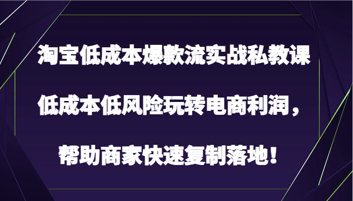 淘宝低成本爆款流实战私教课，低成本低风险玩转电商利润，帮助商家快速复制落地！-梦帆创业网