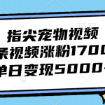 （12549期）指尖宠物视频，1条视频涨粉1700，单日变现5000+-梦帆创业网
