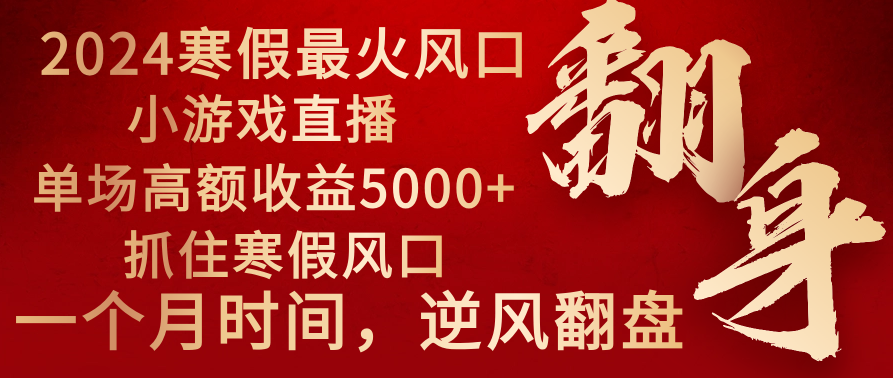 2024年最火寒假风口项目 小游戏直播 单场收益5000+抓住风口 一个月直接提车-梦帆创业网