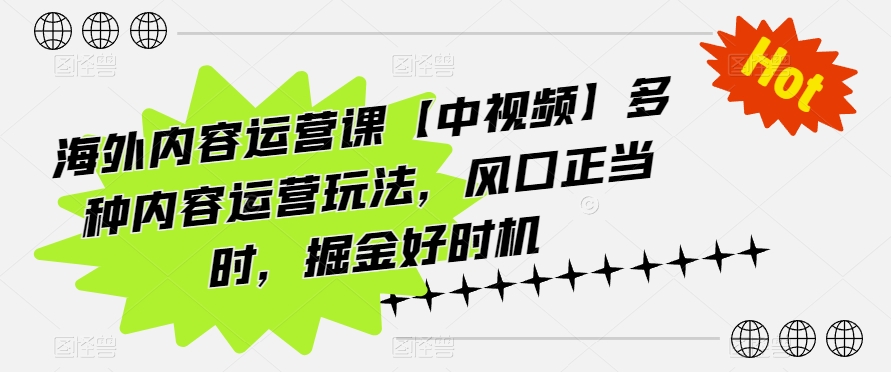 海外内容运营课【中视频】多种内容运营玩法，风口正当时，掘金好时机-梦帆创业网