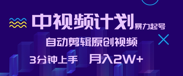 中视频计划暴力起号，自动剪辑原创视频，3分钟上手，月入2W+-梦帆创业网