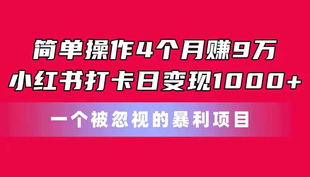 简单操作4个月赚9万！小红书打卡日变现1000+！一个被忽视的暴力项目-梦帆创业网