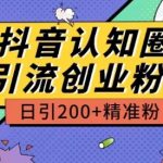 外面收费3980抖音认知圈引流创业粉玩法日引200+精准粉-梦帆创业网