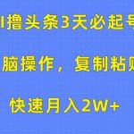 （10043期）AI撸头条3天必起号，无脑操作3分钟1条，复制粘贴快速月入2W+-梦帆创业网