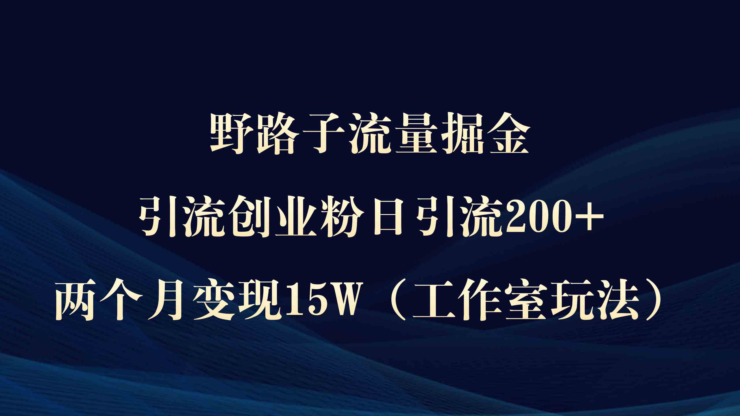 （9513期）野路子流量掘金，引流创业粉日引流200+，两个月变现15W（工作室玩法））-梦帆创业网