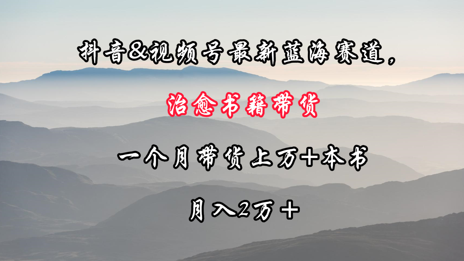 抖音&视频号最新蓝海赛道，治愈书籍带货，一个月带货上万+本书，月入2万＋-梦帆创业网