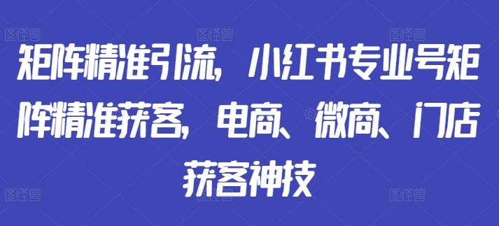 矩阵精准引流，小红书专业号矩阵精准获客，电商、微商、门店获客神技-梦帆创业网