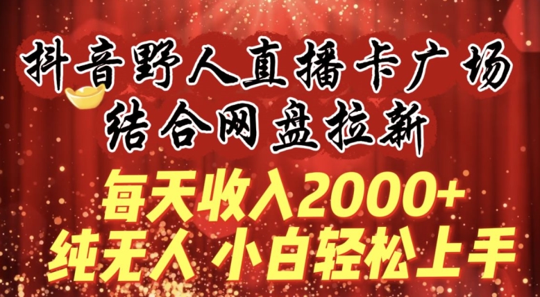 每天收入2000+，抖音野人直播卡广场，结合网盘拉新，纯无人，小白轻松上手-梦帆创业网