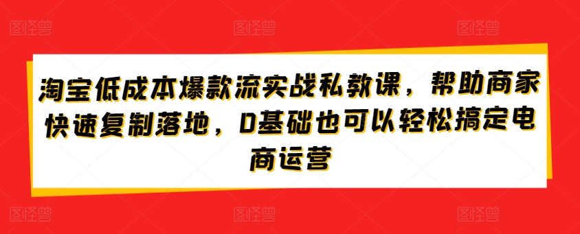 淘宝低成本爆款流实战私教课，帮助商家快速复制落地，0基础也可以轻松搞定电商运营-梦帆创业网