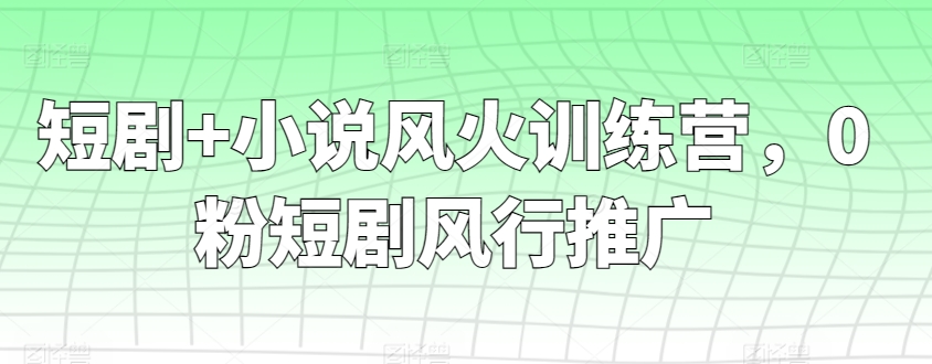 短剧+小说风火训练营，0粉短剧风行推广-梦帆创业网