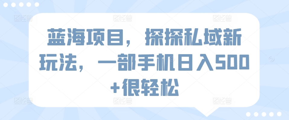 蓝海项目，探探私域新玩法，一部手机日入500+很轻松-梦帆创业网