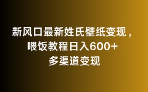 新风口最新姓氏壁纸变现，喂饭教程日入600+-梦帆创业网